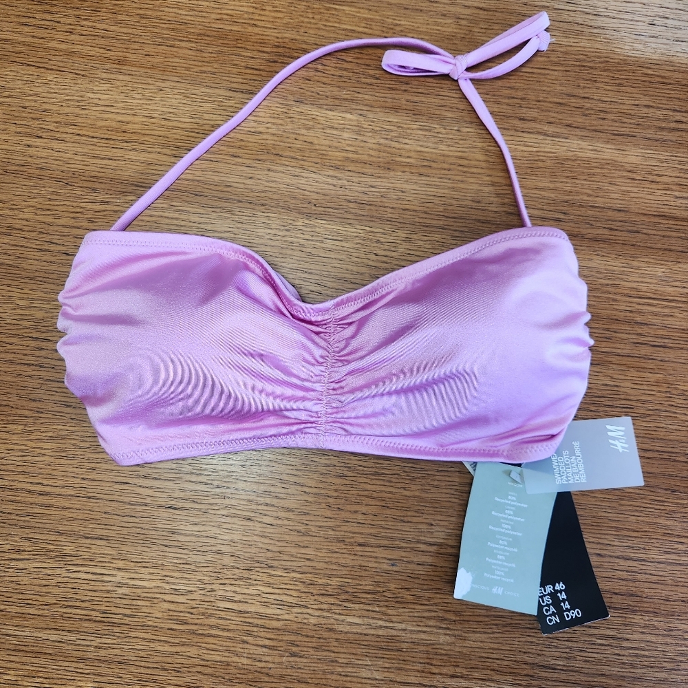 NWT H&M Bandeau Tie back Swim Top in Pink Purple Size 14